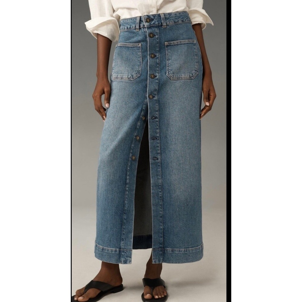 Anthropologie Pilcro Denim Maxi Long Jean Skirt Size 8 Button Front Pockets